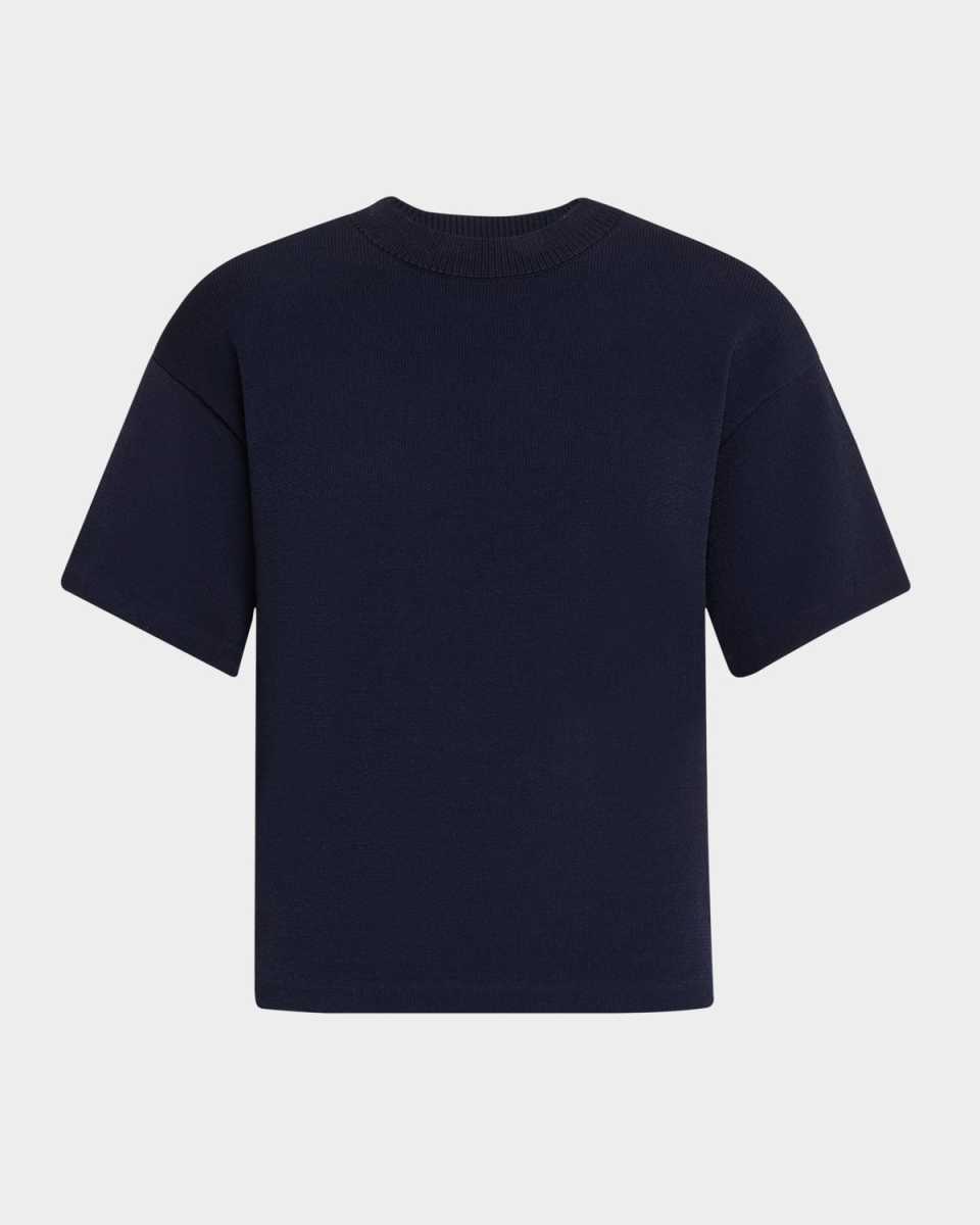 Mixed Gauge Rib Knit Short-Sleeve Sweater